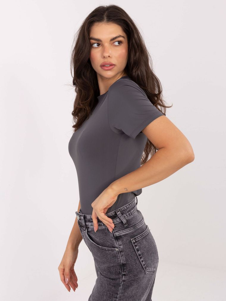 Bluzka damska z krótkim rękawem, grafitowa, Sublevel