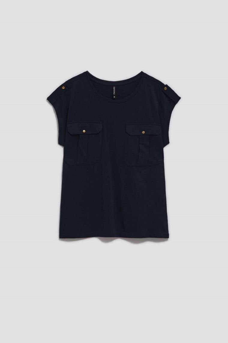 Bluzka damska z krótkim rękawem, granatowa, Moodo