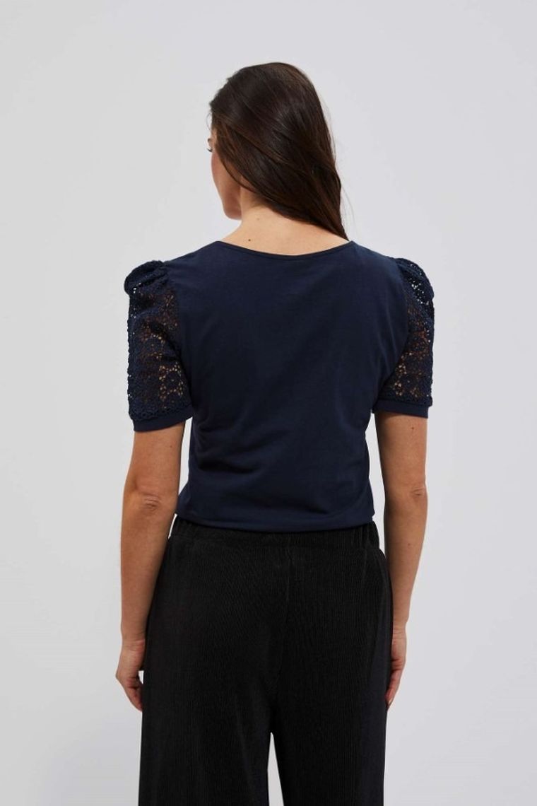 Bluzka damska z krótkim rękawem, granatowa, Moodo