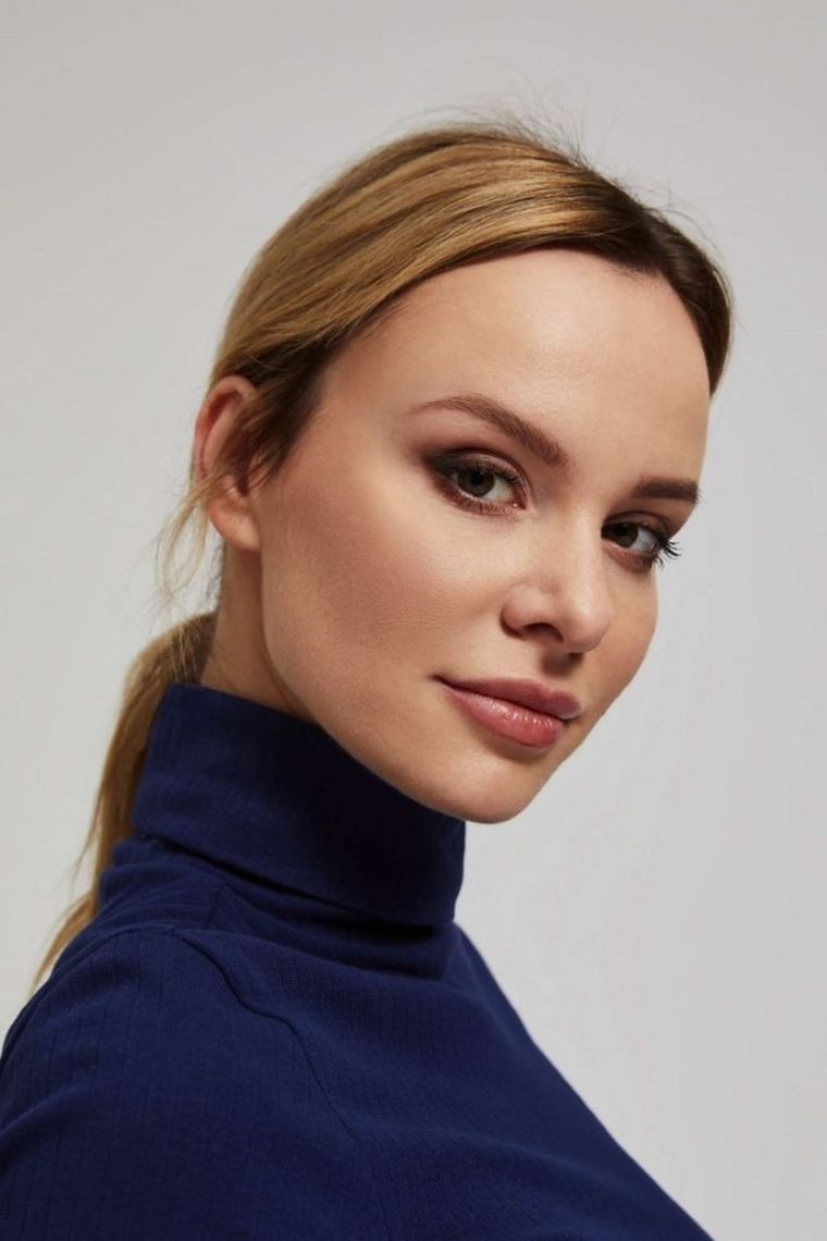 Bluzka damska z krótkim rękawem, granatowa, Moodo