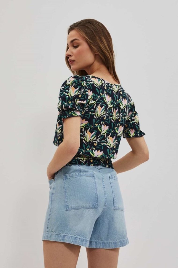 Bluzka damska z krótkim rękawem, granatowa, Moodo