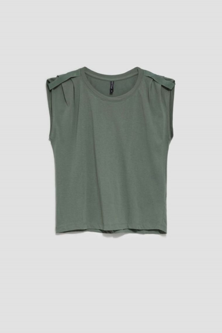 Bluzka damska z krótkim rękawem, khaki, Moodo