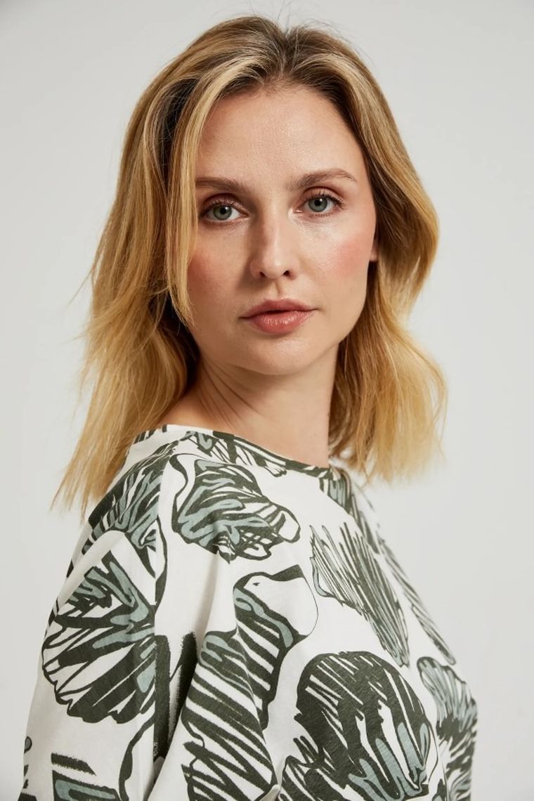 Bluzka damska z krótkim rękawem, khaki, Moodo