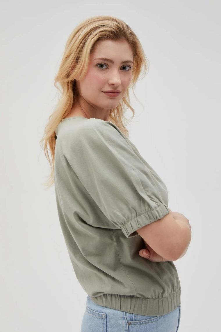 Bluzka damska z krótkim rękawem, khaki, Moodo