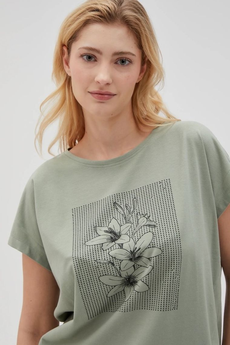 Bluzka damska z krótkim rękawem, khaki, Moodo