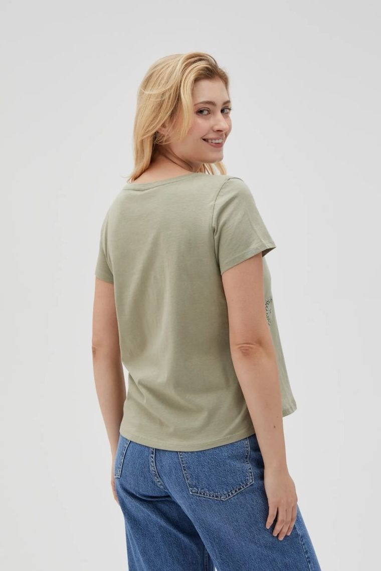 Bluzka damska z krótkim rękawem, khaki, Moodo