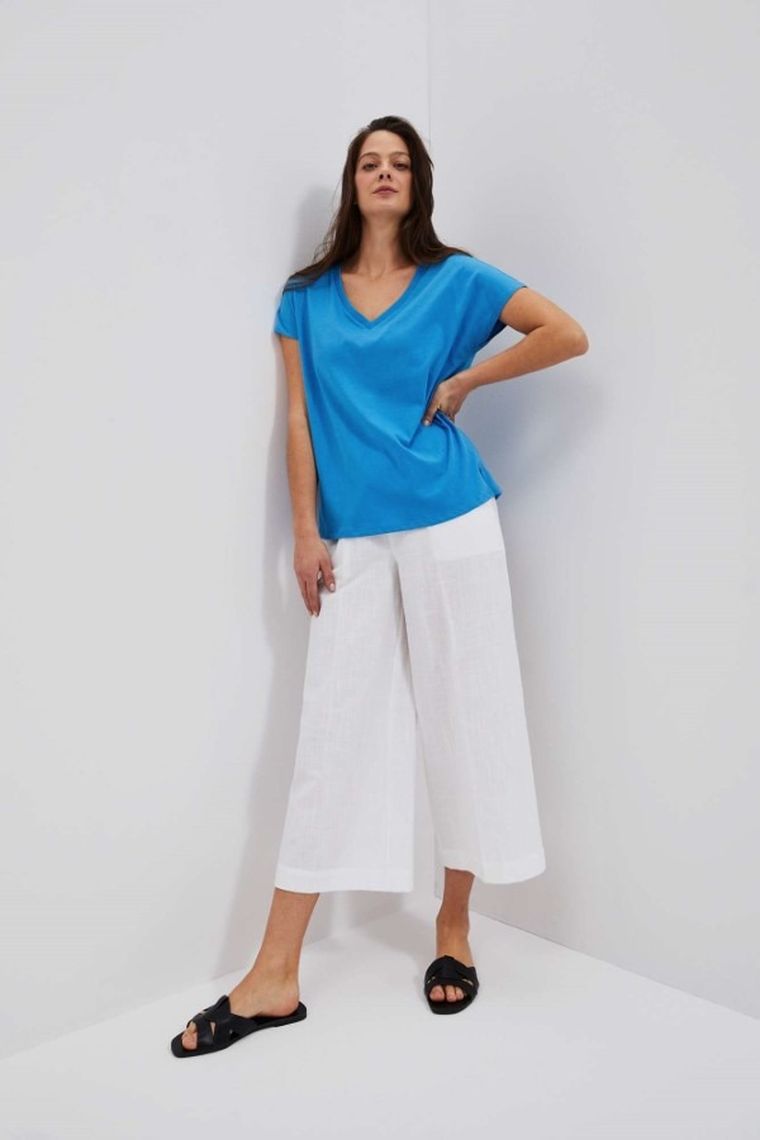 Bluzka damska z krótkim rękawem, niebieska, Moodo