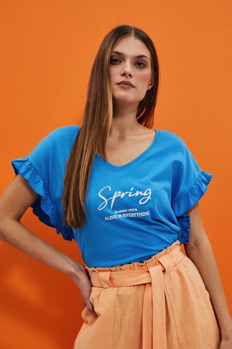 Bluzka damska z krótkim rękawem, niebieska, Moodo