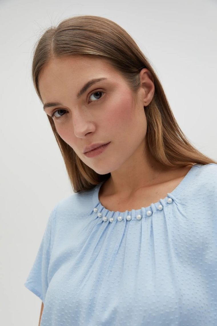 Bluzka damska z krótkim rękawem, niebieska, Moodo