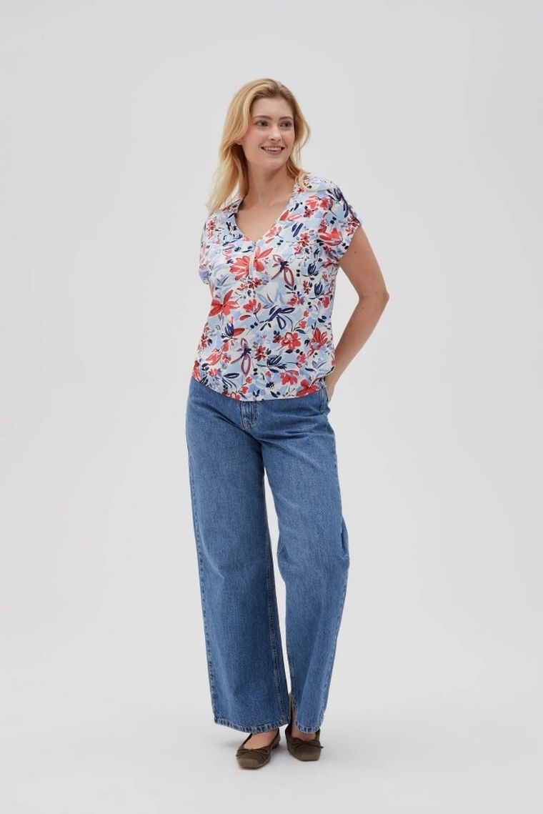 Bluzka damska z krótkim rękawem, niebieska, Moodo