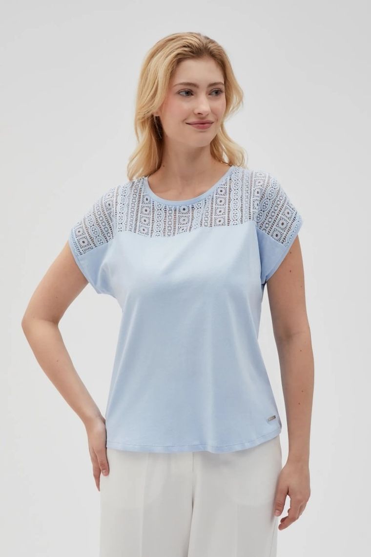 Bluzka damska z krótkim rękawem, niebieska, Moodo