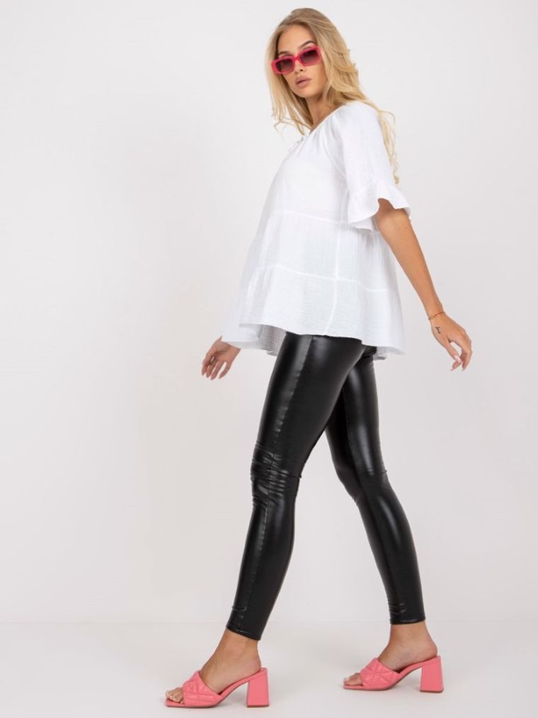 Bluzka damska z krótkim rękawem, oversize, biała, Och Bella