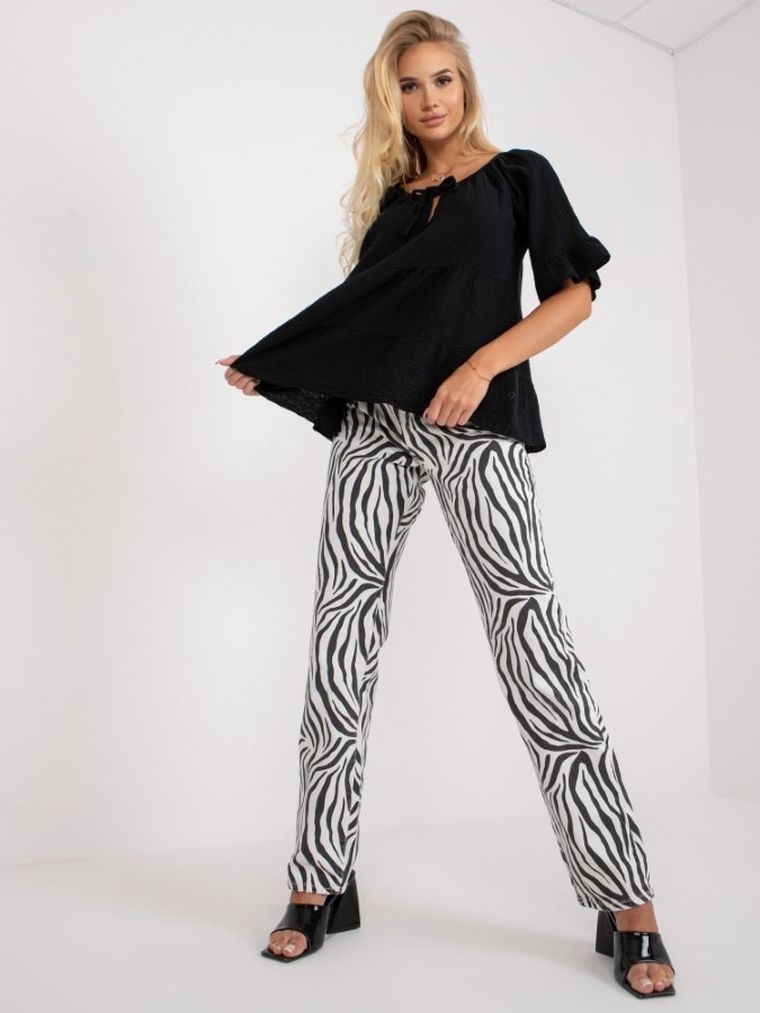 Bluzka damska z krótkim rękawem, oversize, czarna, Och Bella