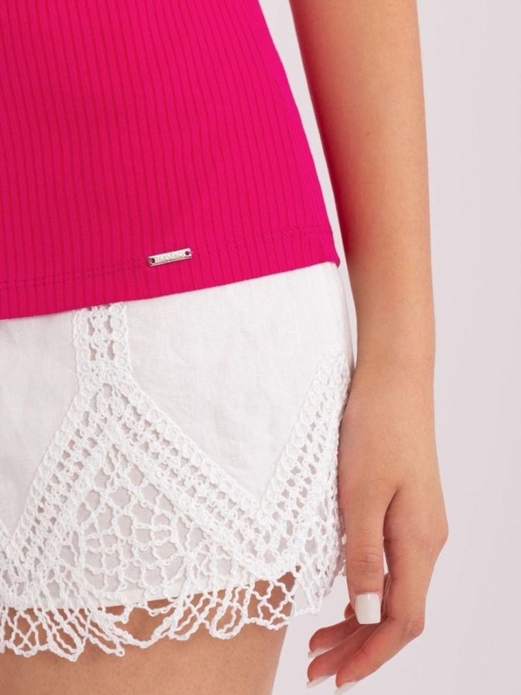 Bluzka damska z krótkim rękawem, prążkowana, różowa, Relevance