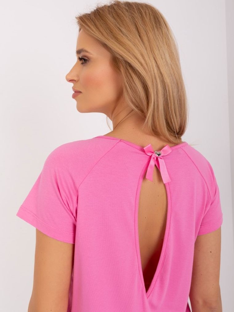 Bluzka damska z krótkim rękawem, różowa, Basic Feel Good