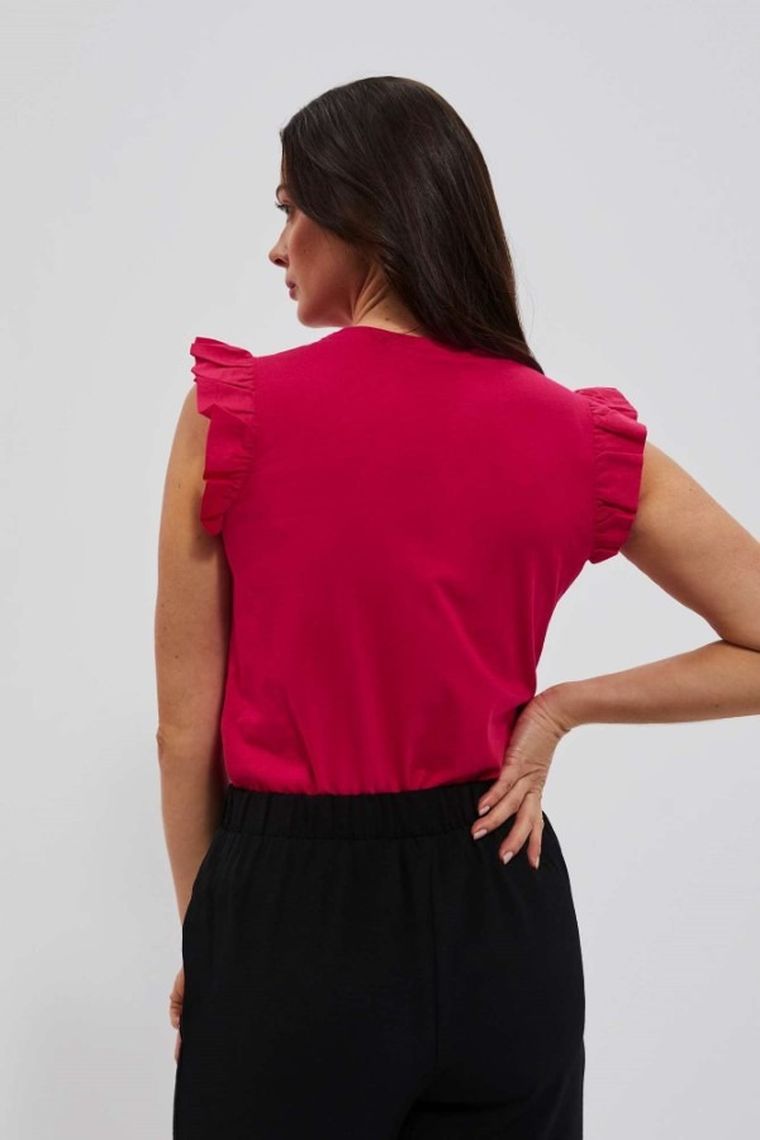 Bluzka damska z krótkim rękawem, różowa, Moodo