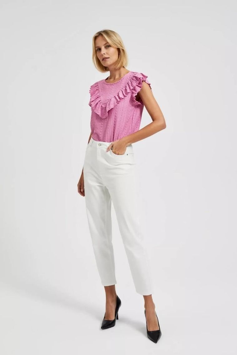 Bluzka damska z krótkim rękawem, różowa, Moodo