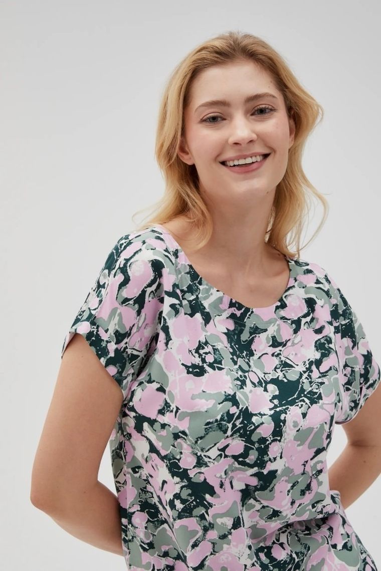 Bluzka damska z krótkim rękawem, różowa, Moodo