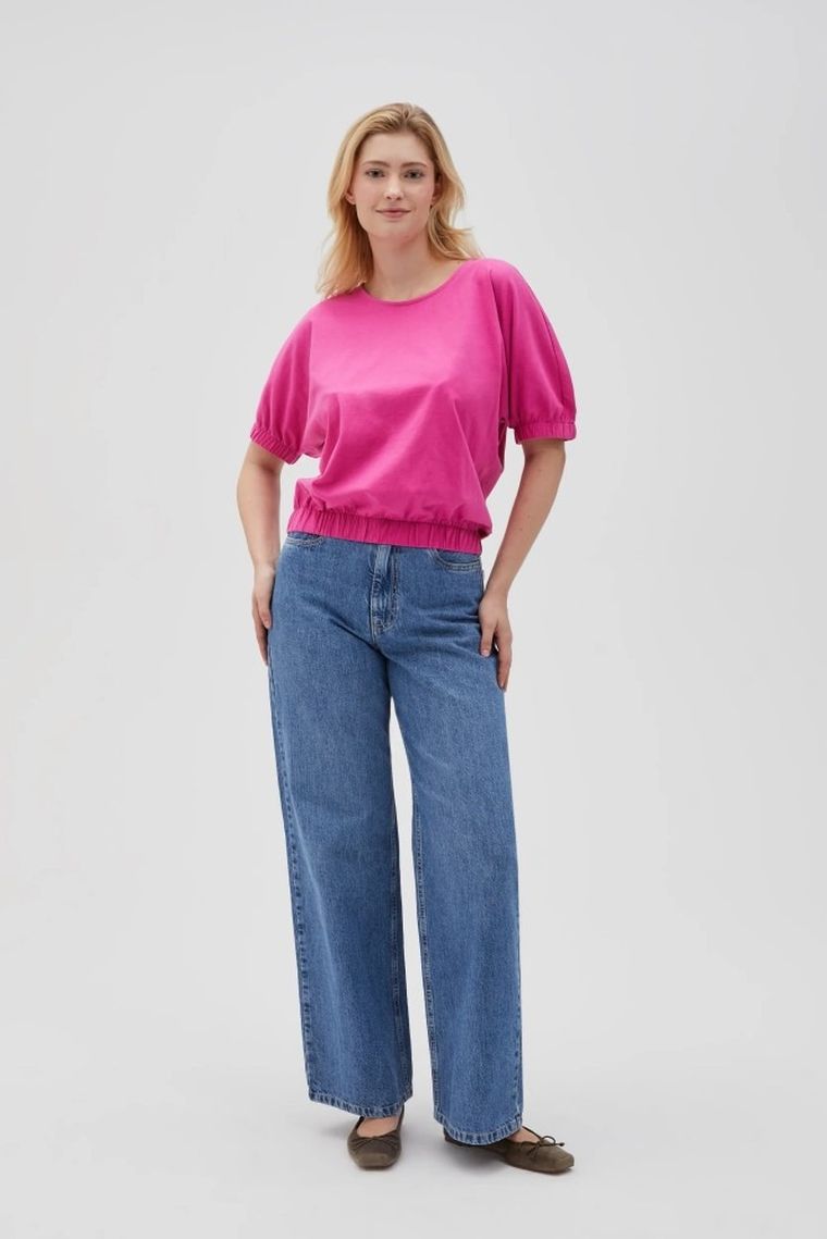 Bluzka damska z krótkim rękawem, różowa, Moodo