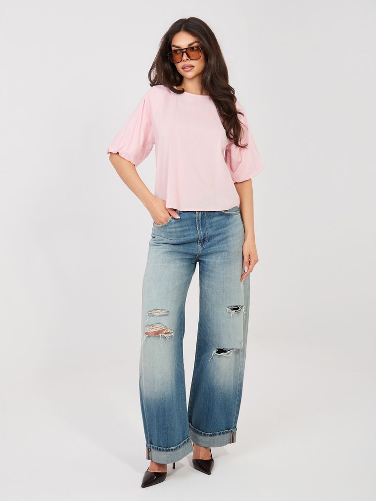 Bluzka damska z krótkim rękawem, różowa, Sublevel