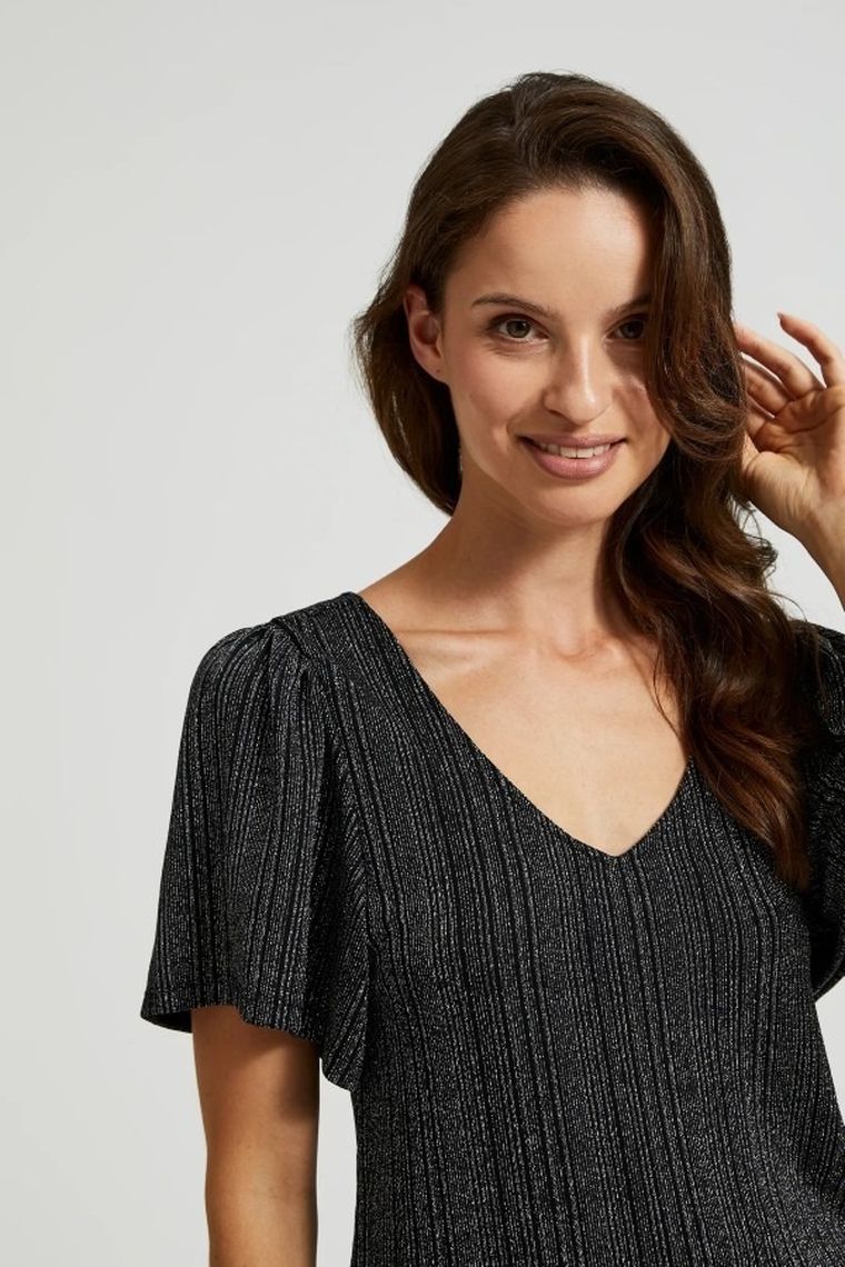 Bluzka damska z krótkim rękawem, srebrna, Moodo