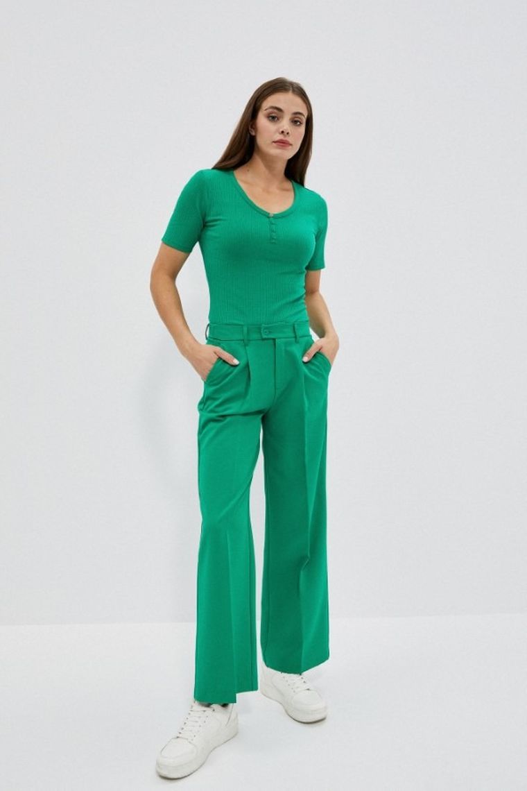 Bluzka damska z krótkim rękawem, zielona, Moodo