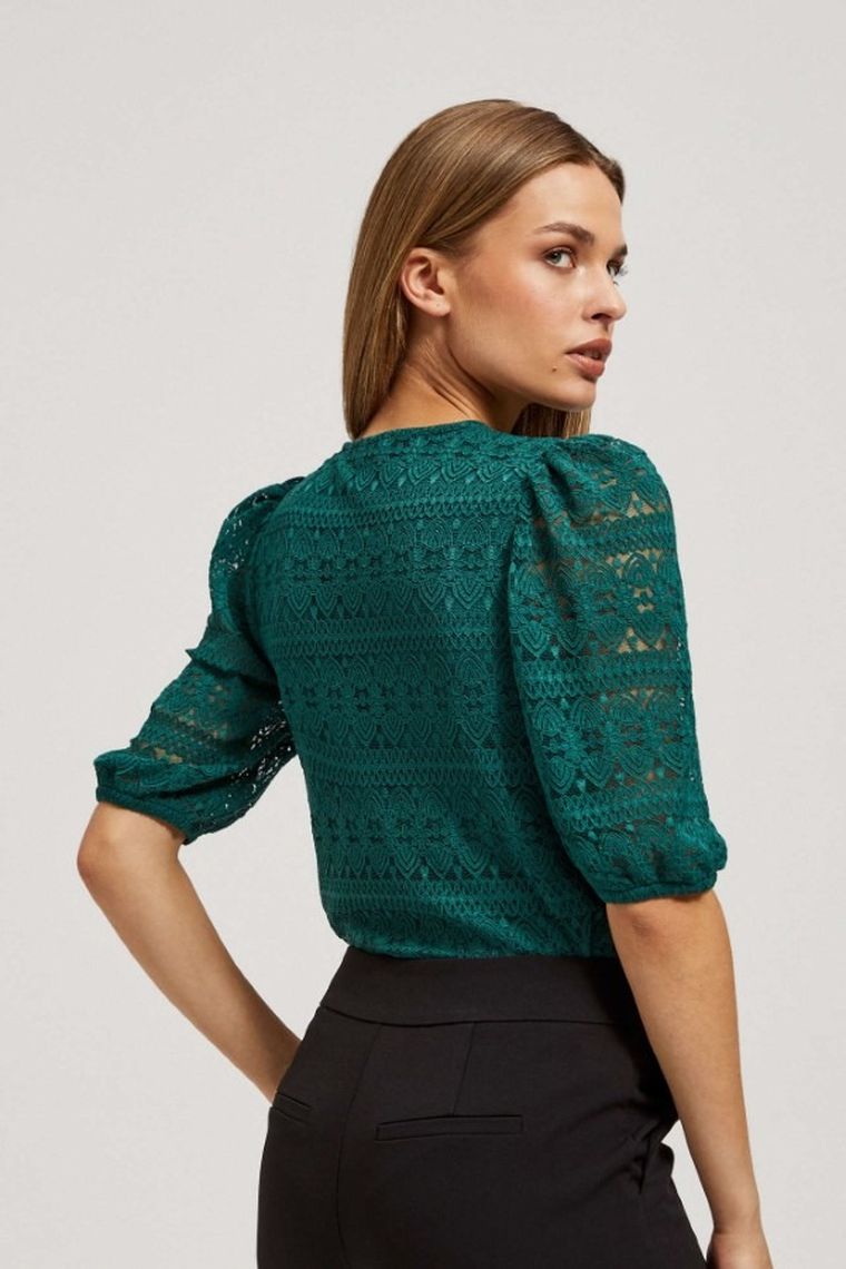 Bluzka damska z krótkim rękawem, zielona, Moodo