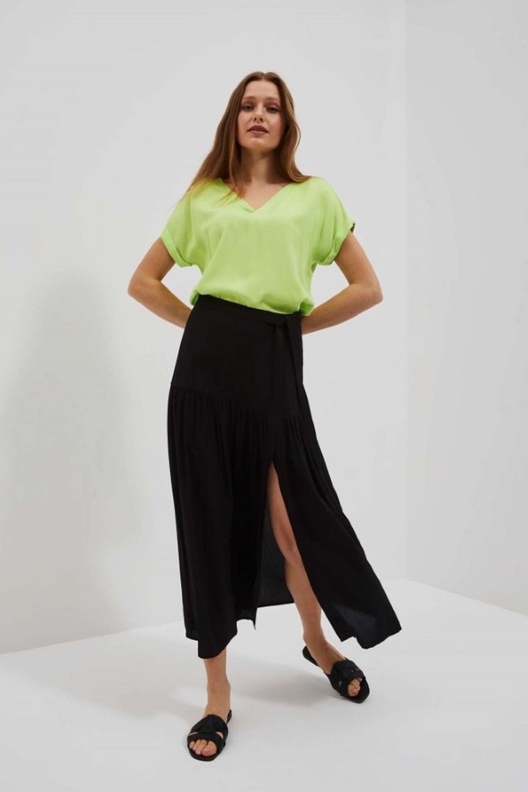 Bluzka damska z krótkim rękawem, zielona, Moodo