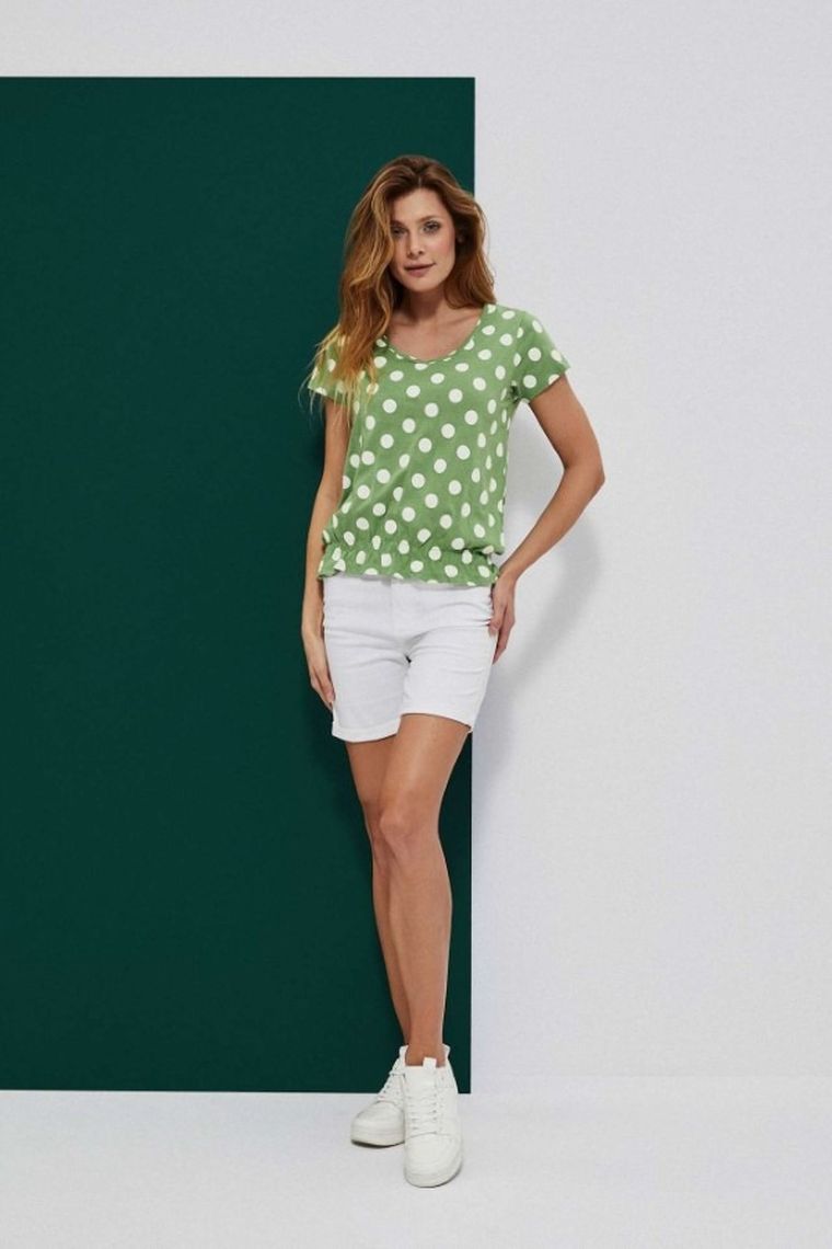 Bluzka damska z krótkim rękawem, zielona, Moodo