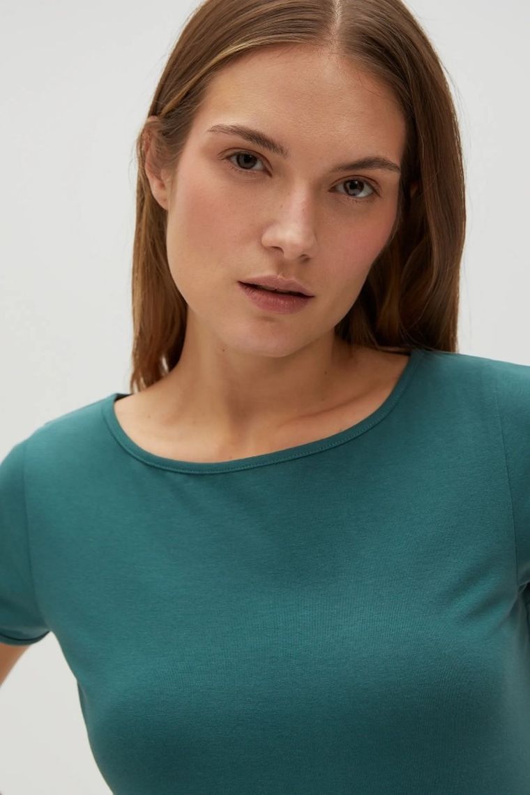 Bluzka damska z krótkim rękawem, zielona, Moodo