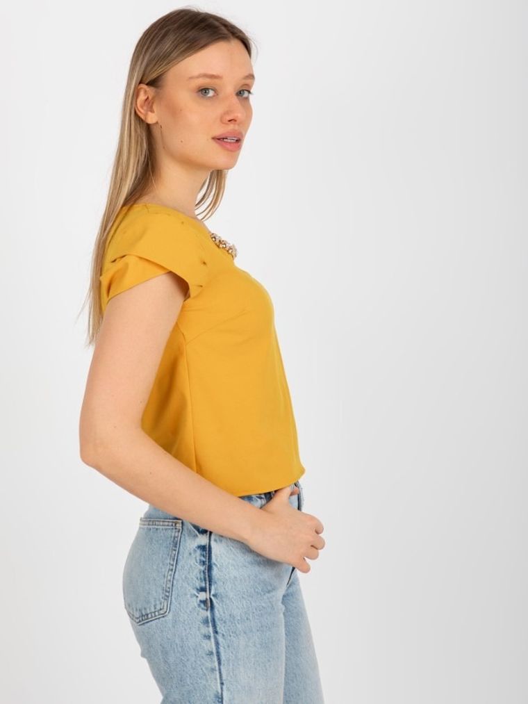 Bluzka damska z krótkim rękawem, żółta, Lakerta