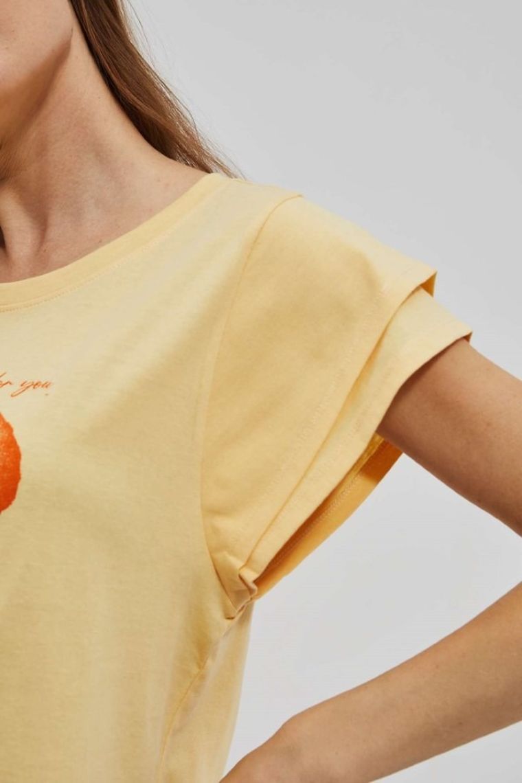 Bluzka damska z krótkim rękawem, żółta, Moodo