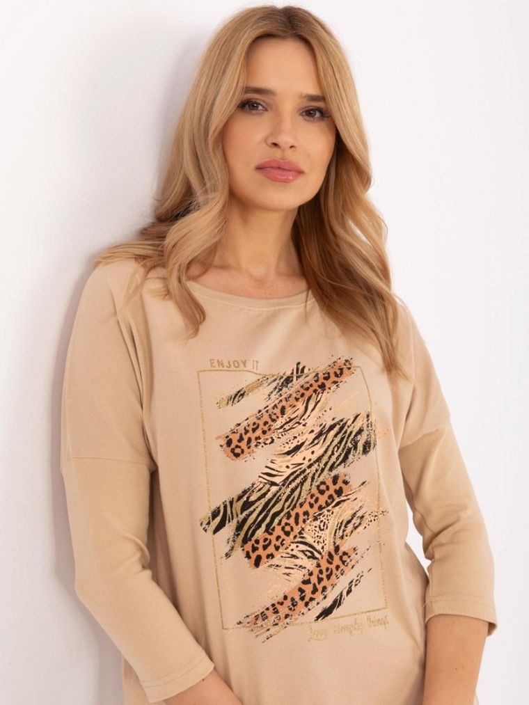 Bluzka damska z rękawem 3/4, beżowa, Calimera