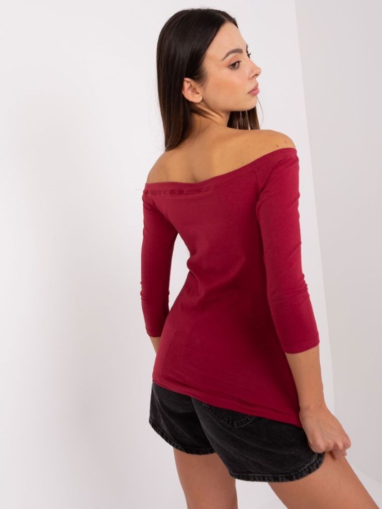 Bluzka damska z rękawem 3/4, bordowa, Basic Feel Good