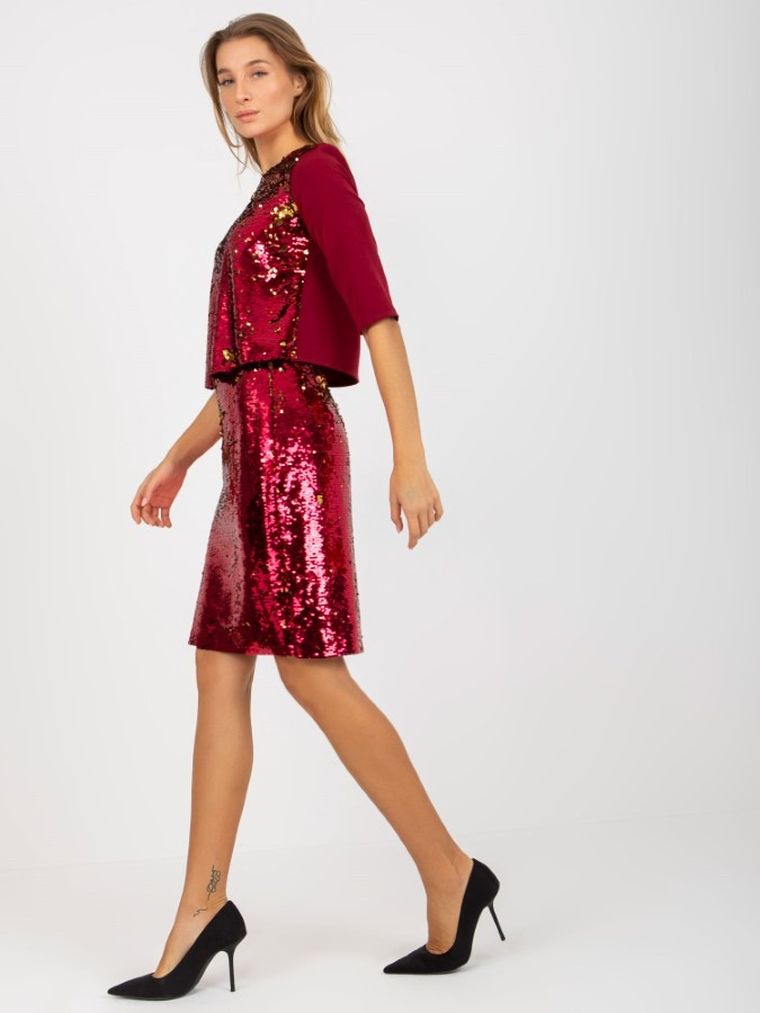 Bluzka damska z rękawem 3/4, bordowa, Lakerta