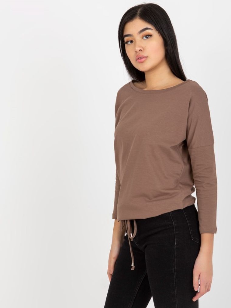 Bluzka damska z rękawem 3/4, brązowa, Basic Feel Good