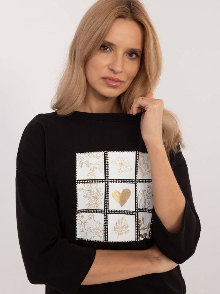 Bluzka damska z rękawem 3/4, czarna, Calimera