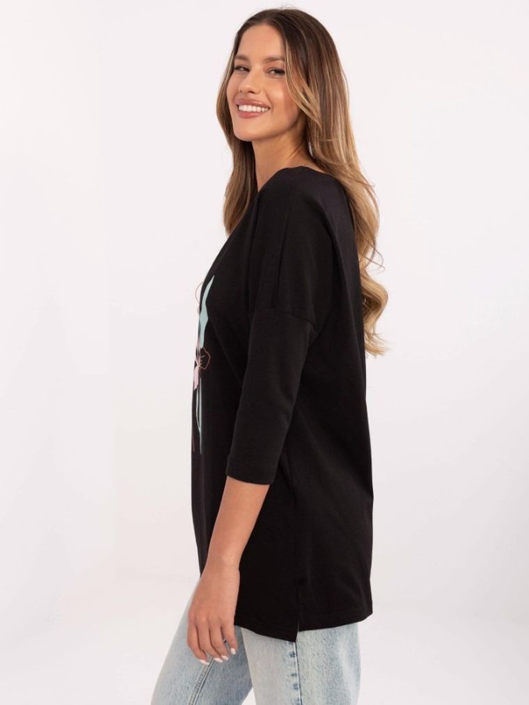Bluzka damska z rękawem 3/4, czarna, Calimera