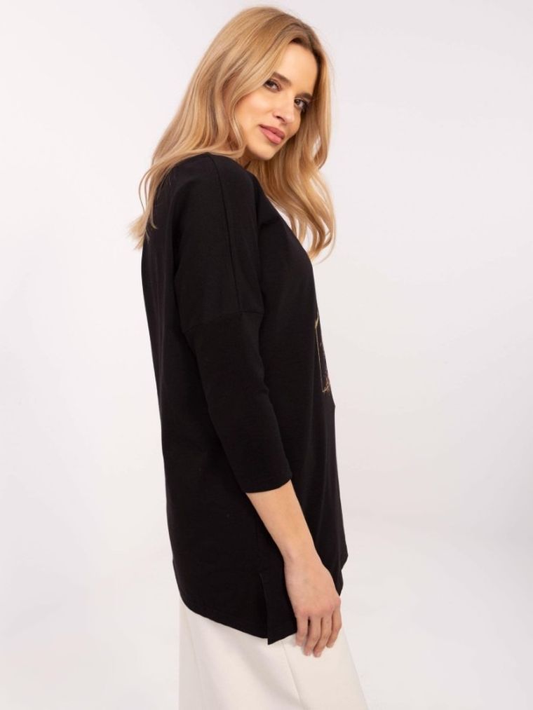 Bluzka damska z rękawem 3/4, czarna, Calimera