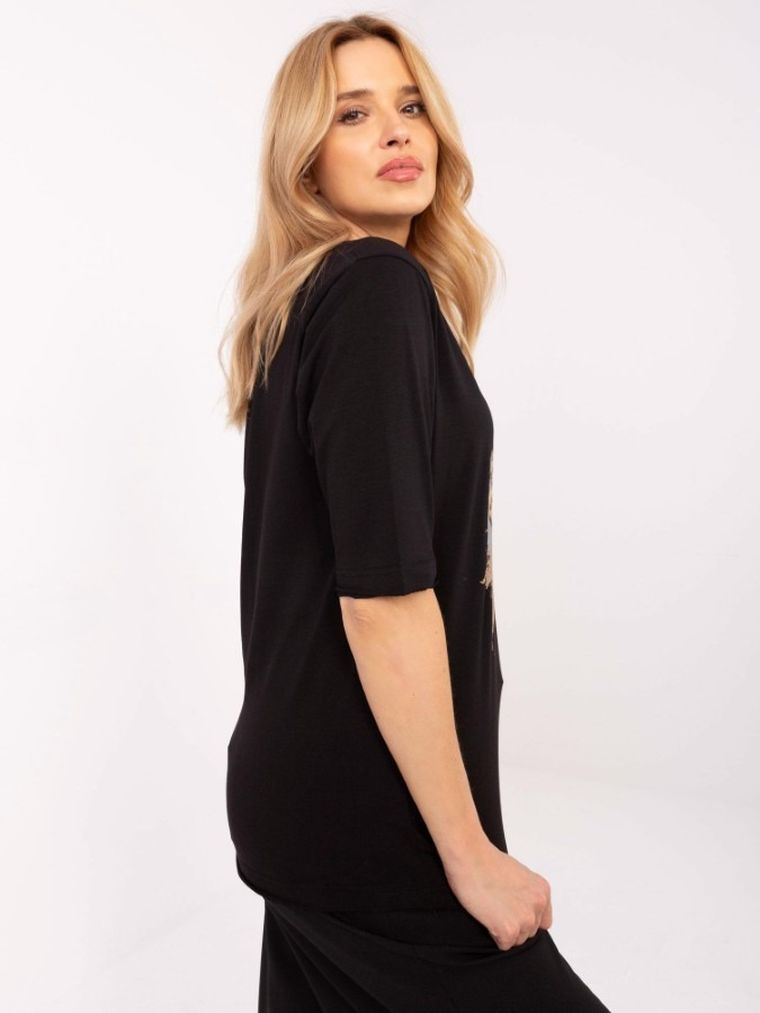 Bluzka damska z rękawem 3/4, czarna, Calimera