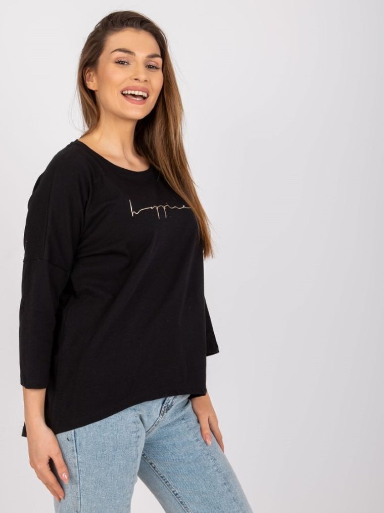 Bluzka damska z rękawem 3/4, czarna, Relevance