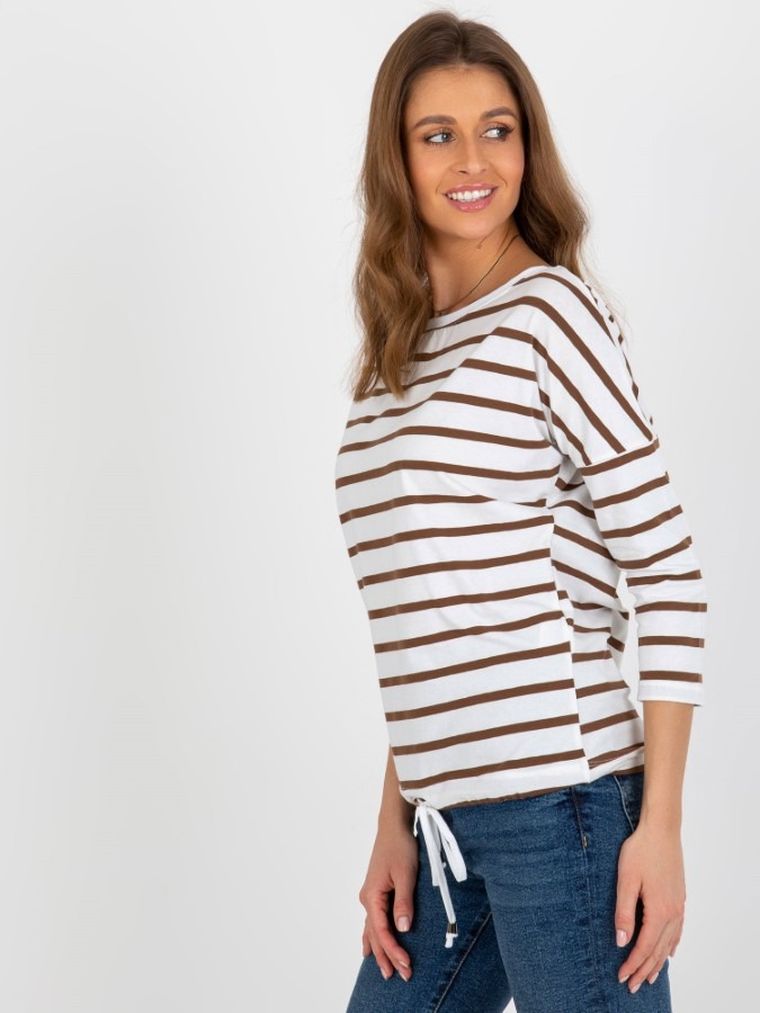 Bluzka damska z rękawem 3/4, ecru, Basic Feel Good