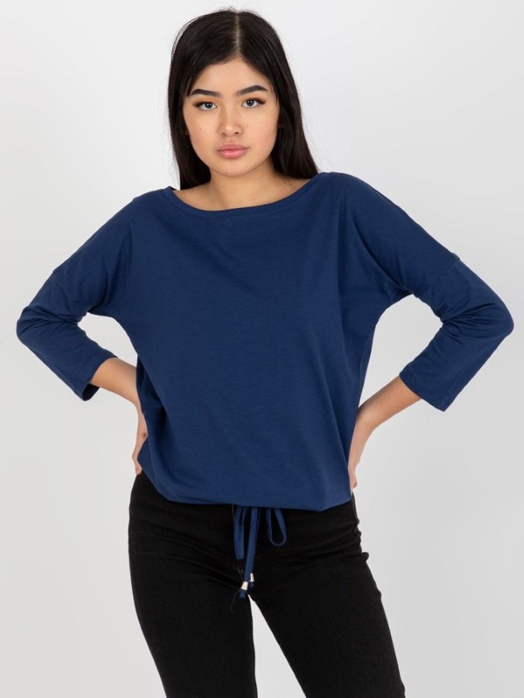 Bluzka damska z rękawem 3/4, granatowa, Basic Feel Good