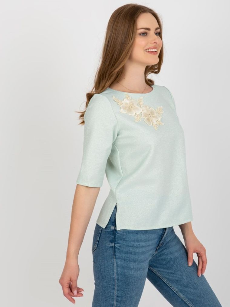 Bluzka damska z rękawem 3/4, miętowa, Lakerta
