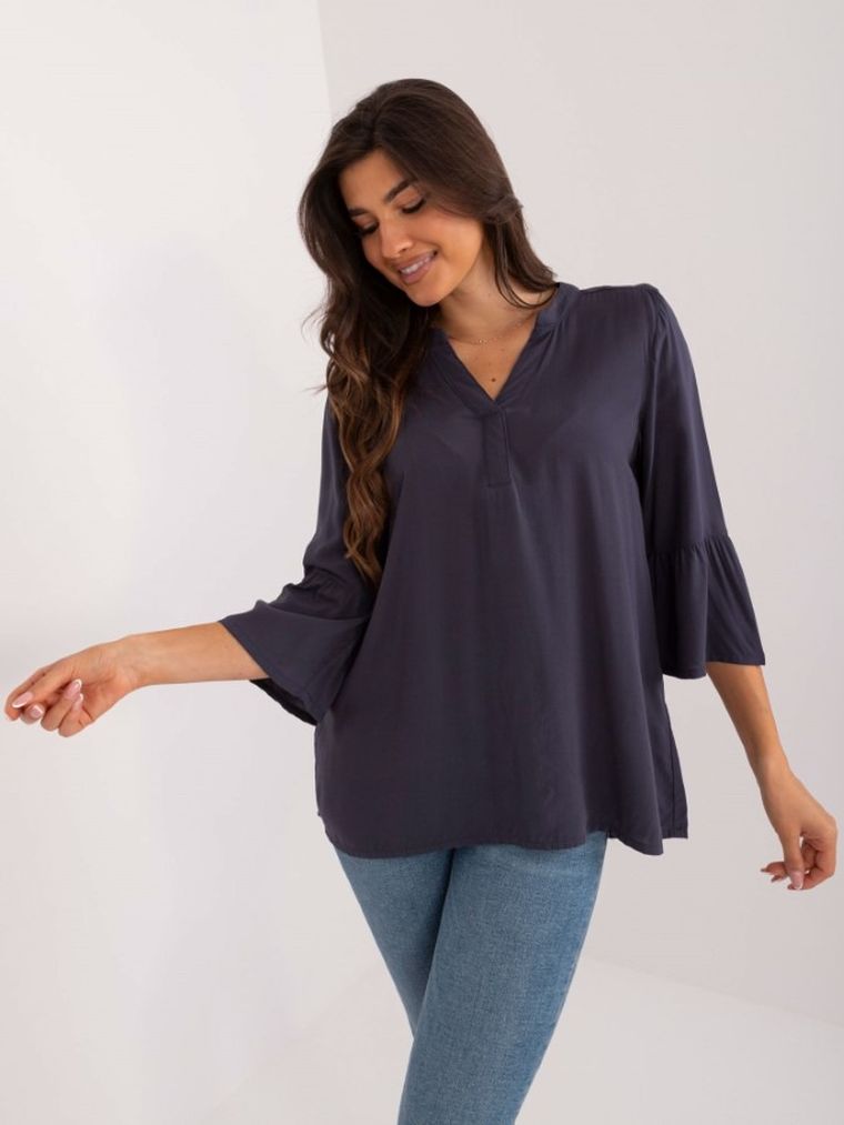 Bluzka damska z rękawem 3/4, niebieska, Sublevel