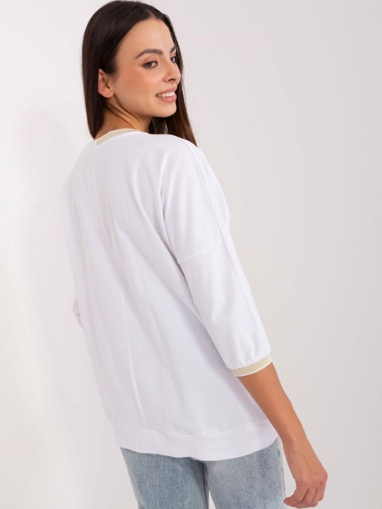 Bluzka damska z rękawem 3/4, oversize, biała, Rue Paris