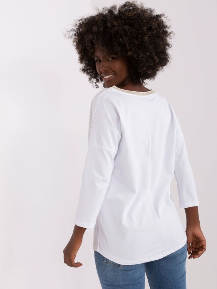 Bluzka damska z rękawem 3/4, oversize, biała, Rue Paris