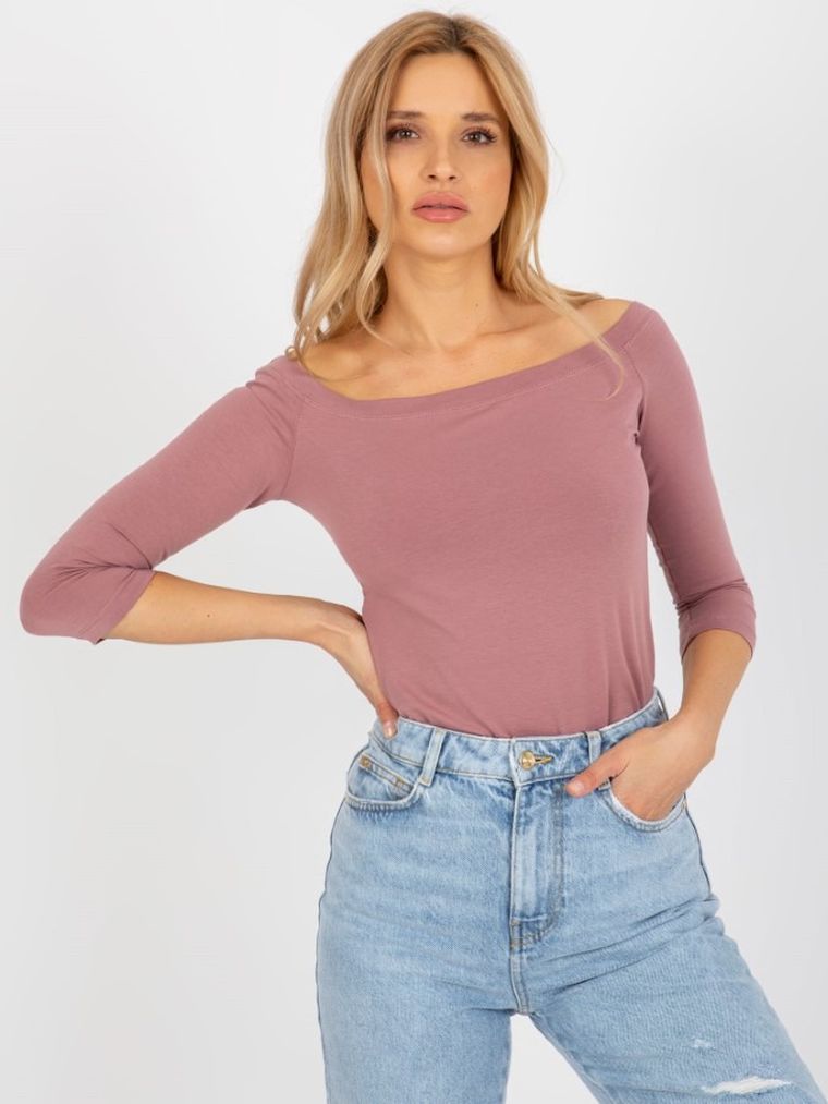 Bluzka damska z rękawem 3/4, różowa, Basic Feel Good