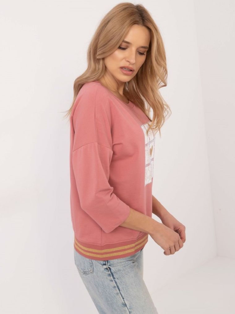 Bluzka damska z rękawem 3/4, różowa, Calimera