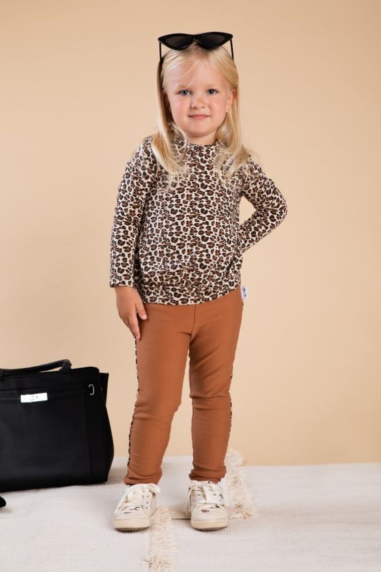 Bluzka dziewczęca z długim rękawem, brązowo-beżowa, Nicol